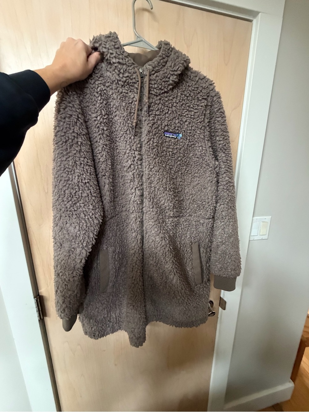 Patagonia Taupe Sherpa Zip Hoodie Coat